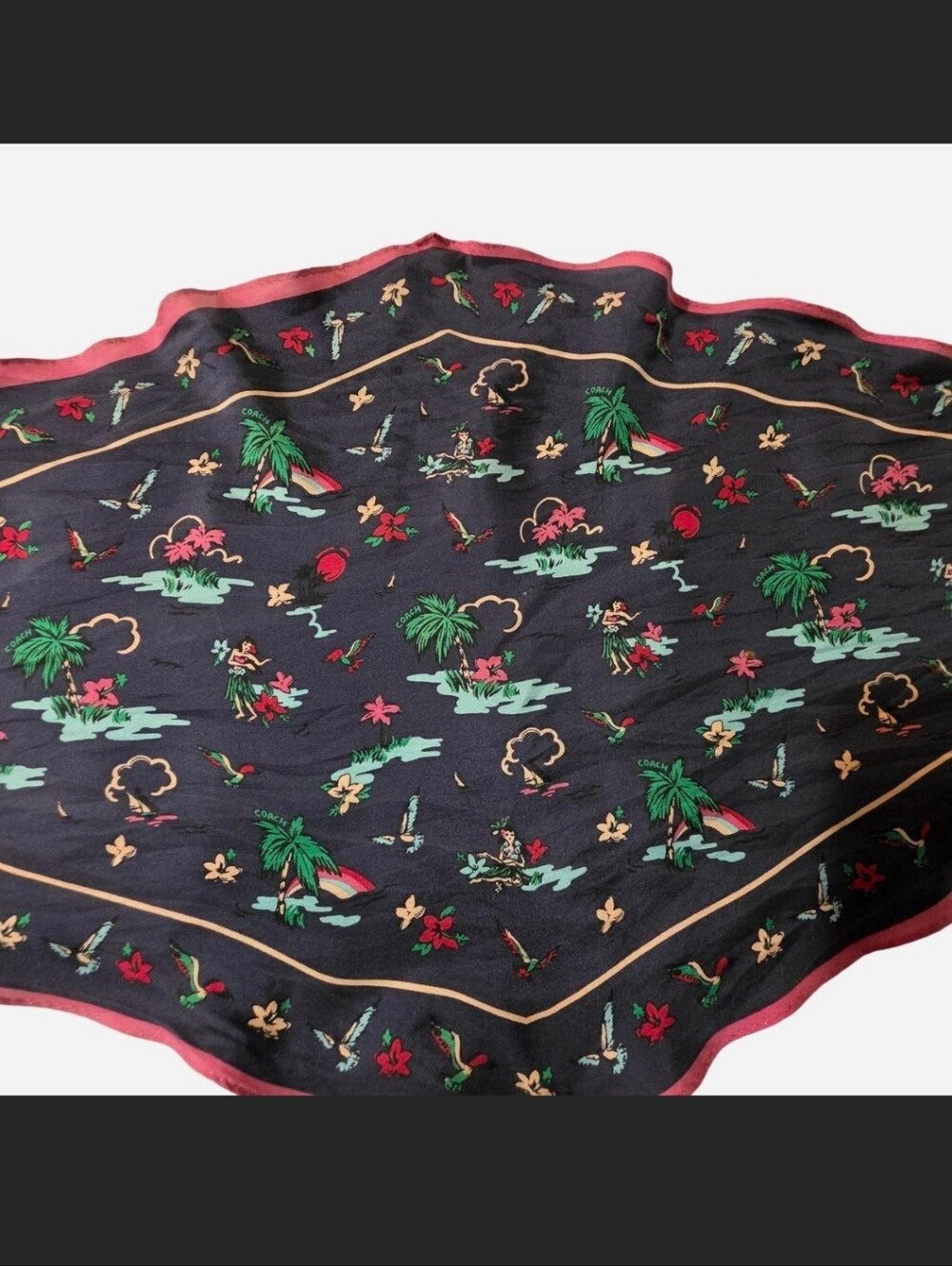 Very Rare Coach Scenic Hawaiian Silk Diamond scarf. Limited Edition Summer 2018